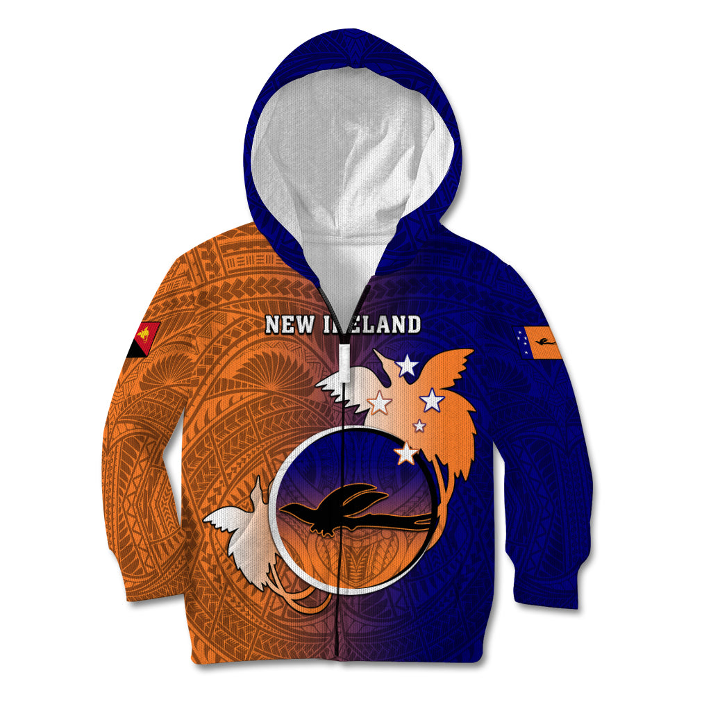 Papua New Guinea New Ireland Province Kid Hoodie Mix Coat Of Arms Polynesian Pattern LT05 Zip Hoodie Blue - Polynesian Pride