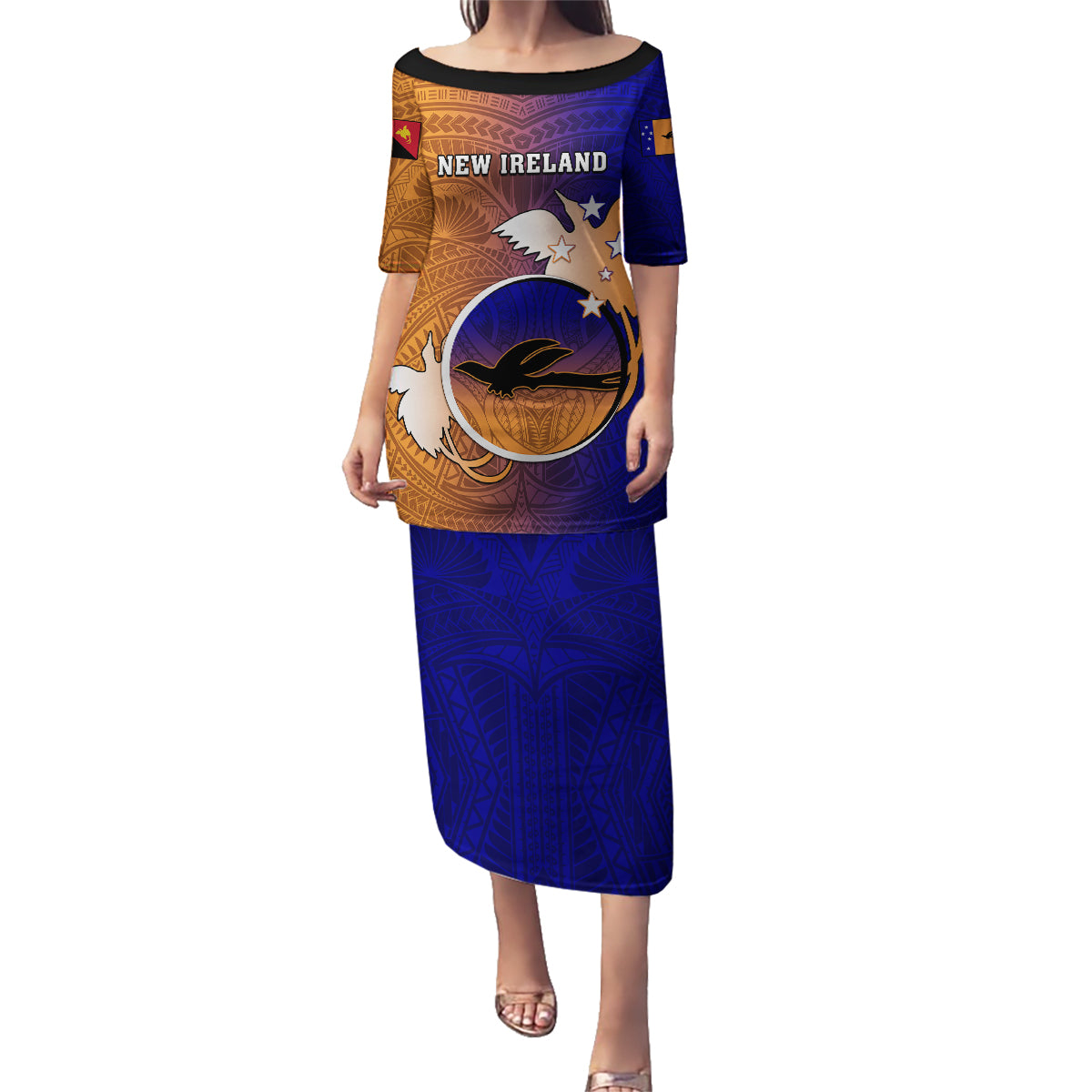 Personalized Papua New Guinea New Ireland Province Family Matching Puletasi Dress and Hawaiian Shirt Mix Coat Of Arms Polynesian Pattern LT05 Mom's Dress Blue - Polynesian Pride