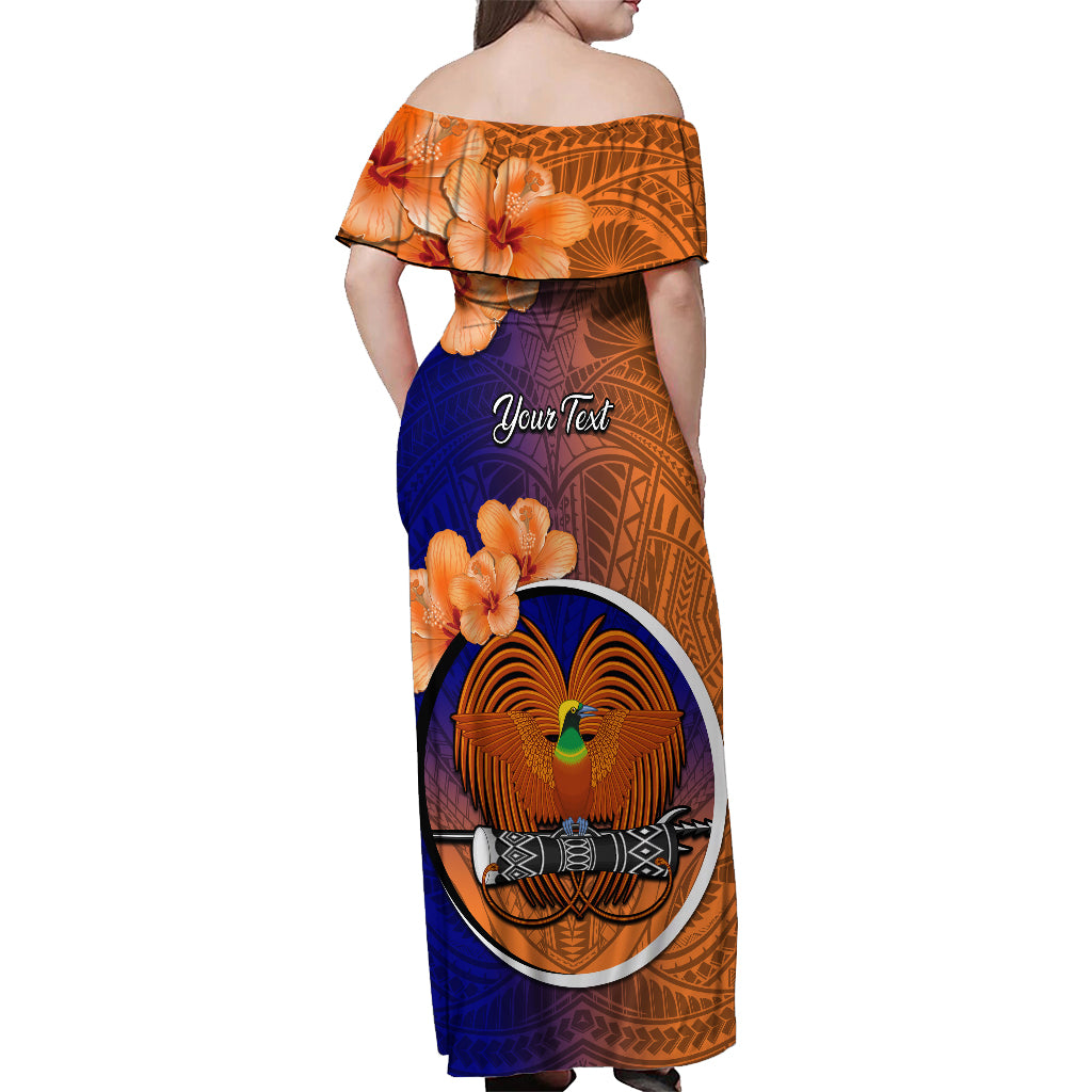 Personalized Papua New Guinea New Ireland Province Off Shoulder Maxi Dress Mix Coat Of Arms Polynesian Pattern LT05 - Polynesian Pride