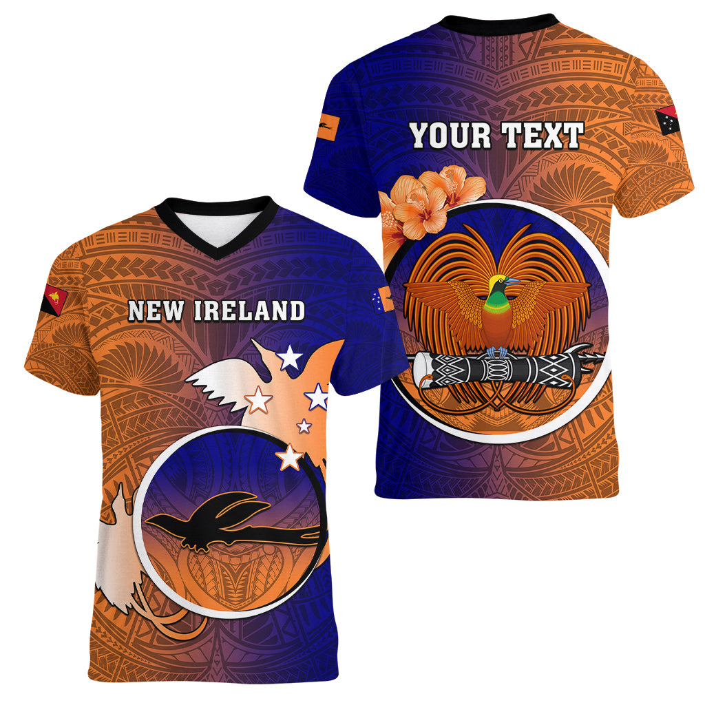 Personalized Papua New Guinea New Ireland Province Women V Neck T Shirt Mix Coat Of Arms Polynesian Pattern LT05 - Polynesian Pride