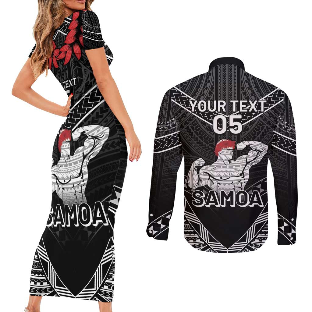Custom Samoa Wrestling Couples Matching Short Sleeve Bodycon Dress and Long Sleeve Button Shirt Samoan Wrestler Ulafala Style