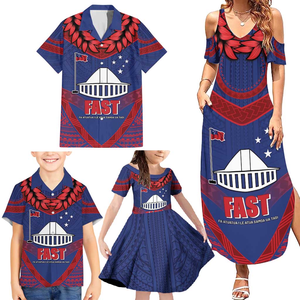 Personalised FAST Party Samoa Family Matching Summer Maxi Dress and Hawaiian Shirt Samoan Coat Of Arms Ulafala Style