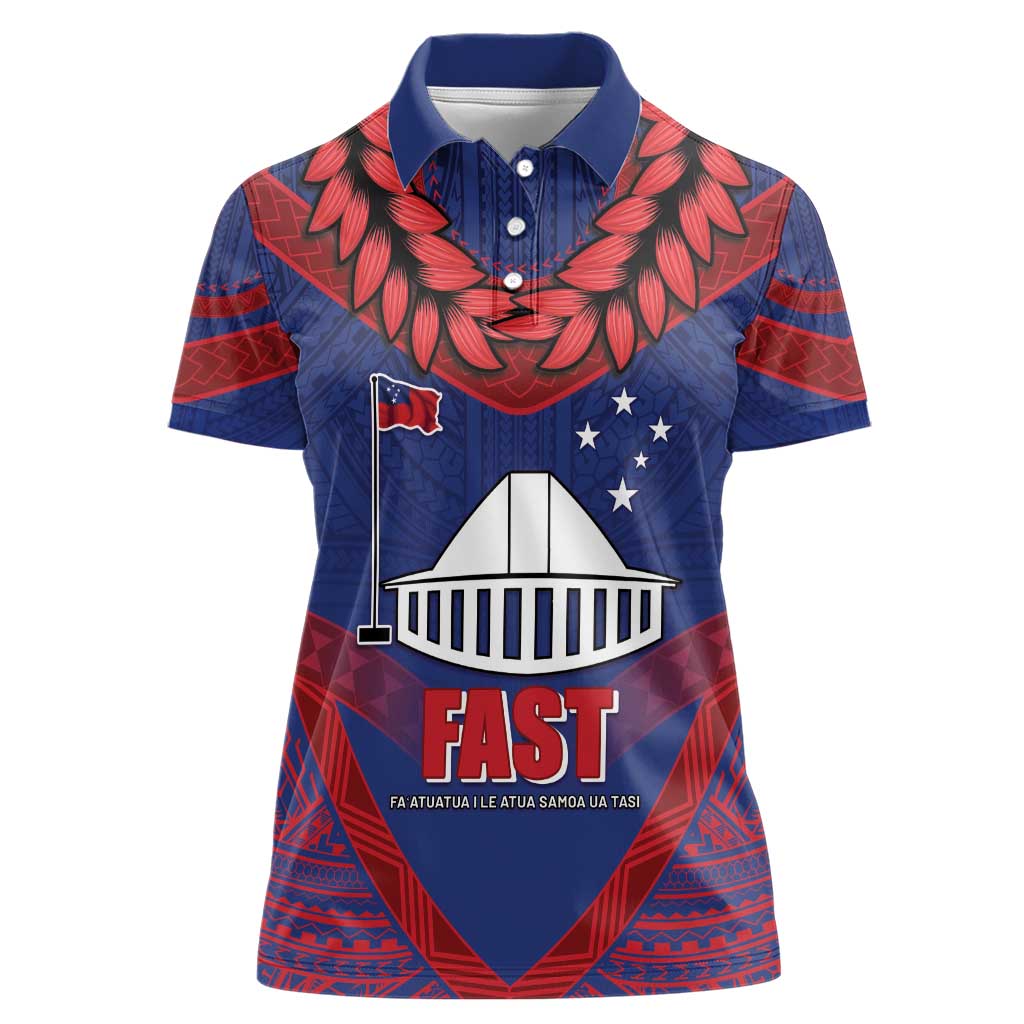 Personalised FAST Party Samoa Women Polo Shirt Samoan Coat Of Arms Ulafala Style