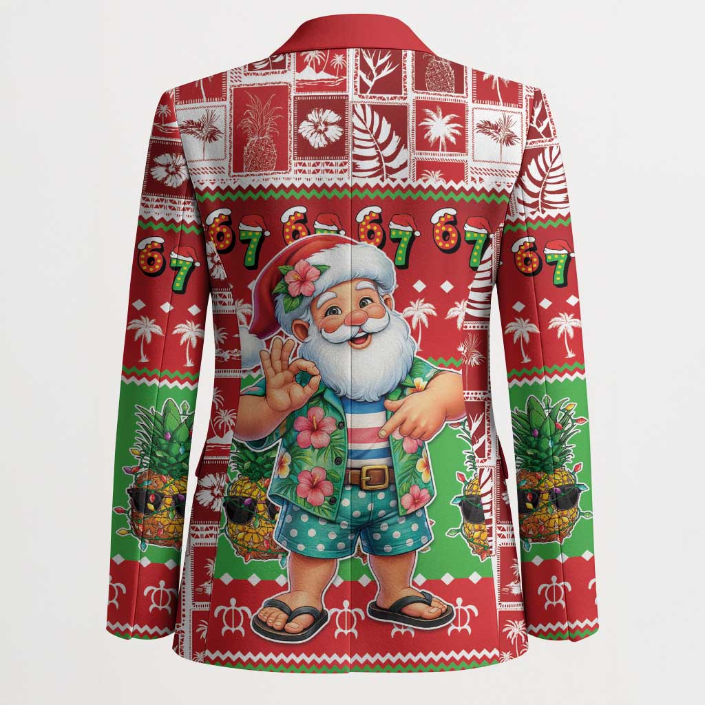 Mele Kalikimaka Hawaii Christmas Blazer Funny Santa 67 Gen Alpha Slang - Polynesian Pride