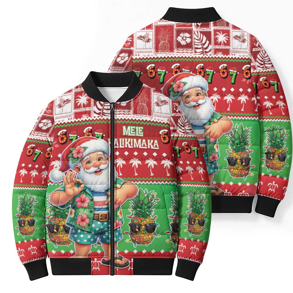 Mele Kalikimaka Hawaii Christmas Bomber Puffer Jacket Funny Santa 67 Gen Alpha Slang - Polynesian Pride