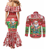Mele Kalikimaka Hawaii Christmas Couples Matching Mermaid Dress and Long Sleeve Button Shirt Funny Santa 67 Gen Alpha Slang - Polynesian Pride