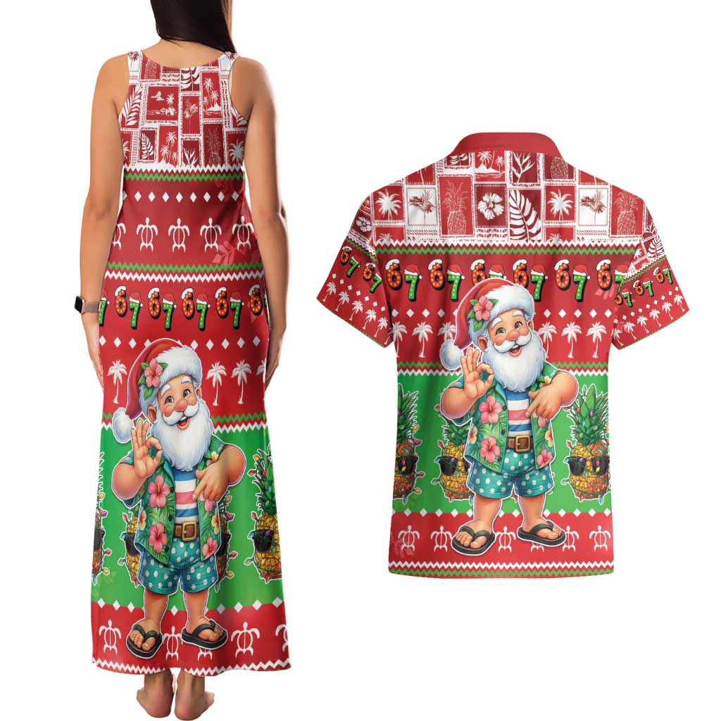 Mele Kalikimaka Hawaii Christmas Couples Matching Tank Maxi Dress and Hawaiian Shirt Funny Santa 67 Gen Alpha Slang - Polynesian Pride