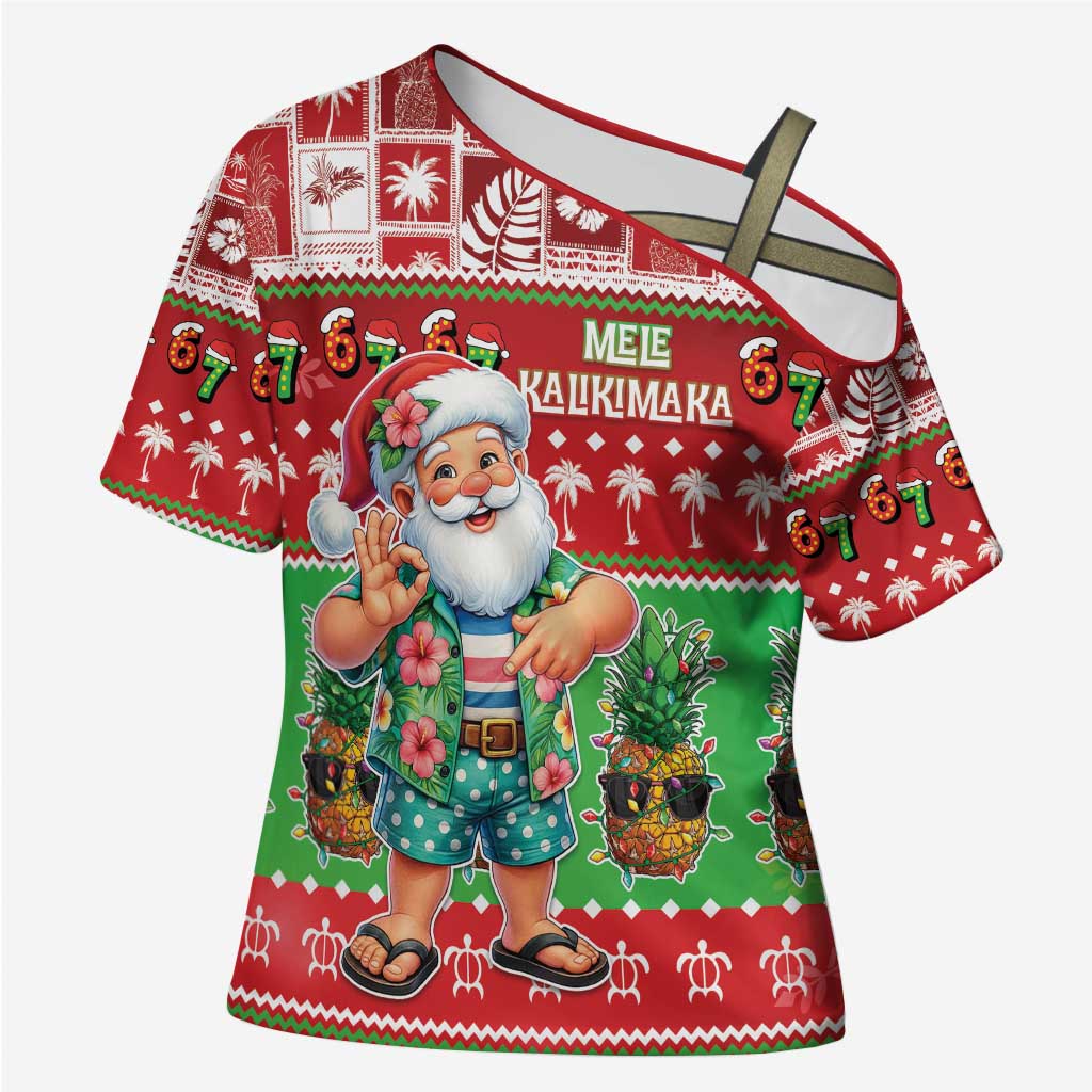 Mele Kalikimaka Hawaii Christmas Cross Shoulder Shirt Funny Santa 67 Gen Alpha Slang - Polynesian Pride