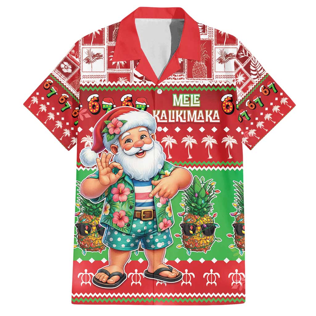 Mele Kalikimaka Hawaii Christmas Family Matching Long Sleeve Bodycon Dress and Hawaiian Shirt Funny Santa 67 Gen Alpha Slang - Polynesian Pride