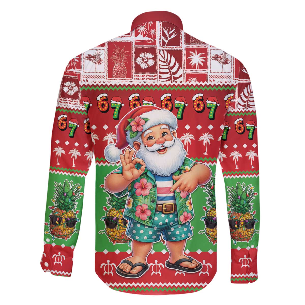 Mele Kalikimaka Hawaii Christmas Family Matching Off The Shoulder Long Sleeve Dress and Hawaiian Shirt Funny Santa 67 Gen Alpha Slang - Polynesian Pride