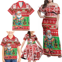 Mele Kalikimaka Hawaii Christmas Family Matching Off Shoulder Maxi Dress and Hawaiian Shirt Funny Santa 67 Gen Alpha Slang - Polynesian Pride