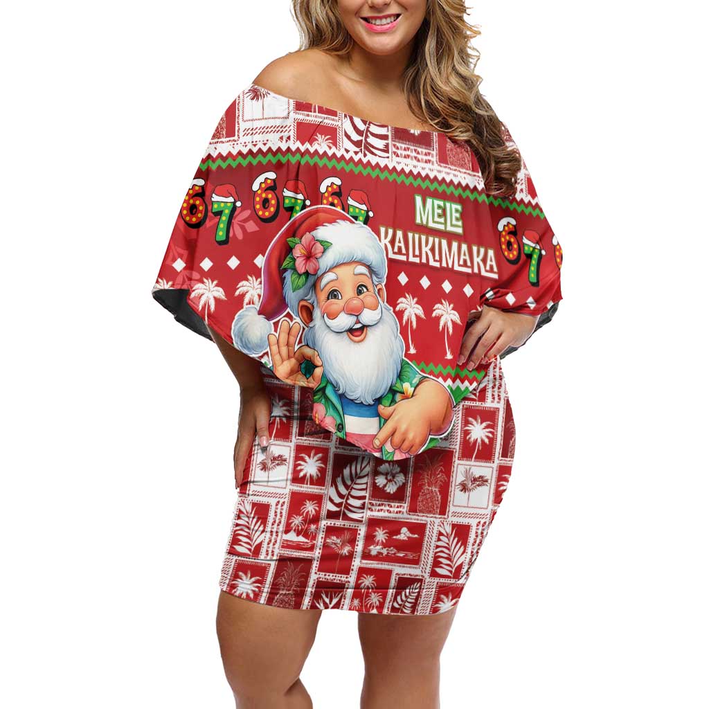 Mele Kalikimaka Hawaii Christmas Family Matching Off Shoulder Short Dress and Hawaiian Shirt Funny Santa 67 Gen Alpha Slang - Polynesian Pride