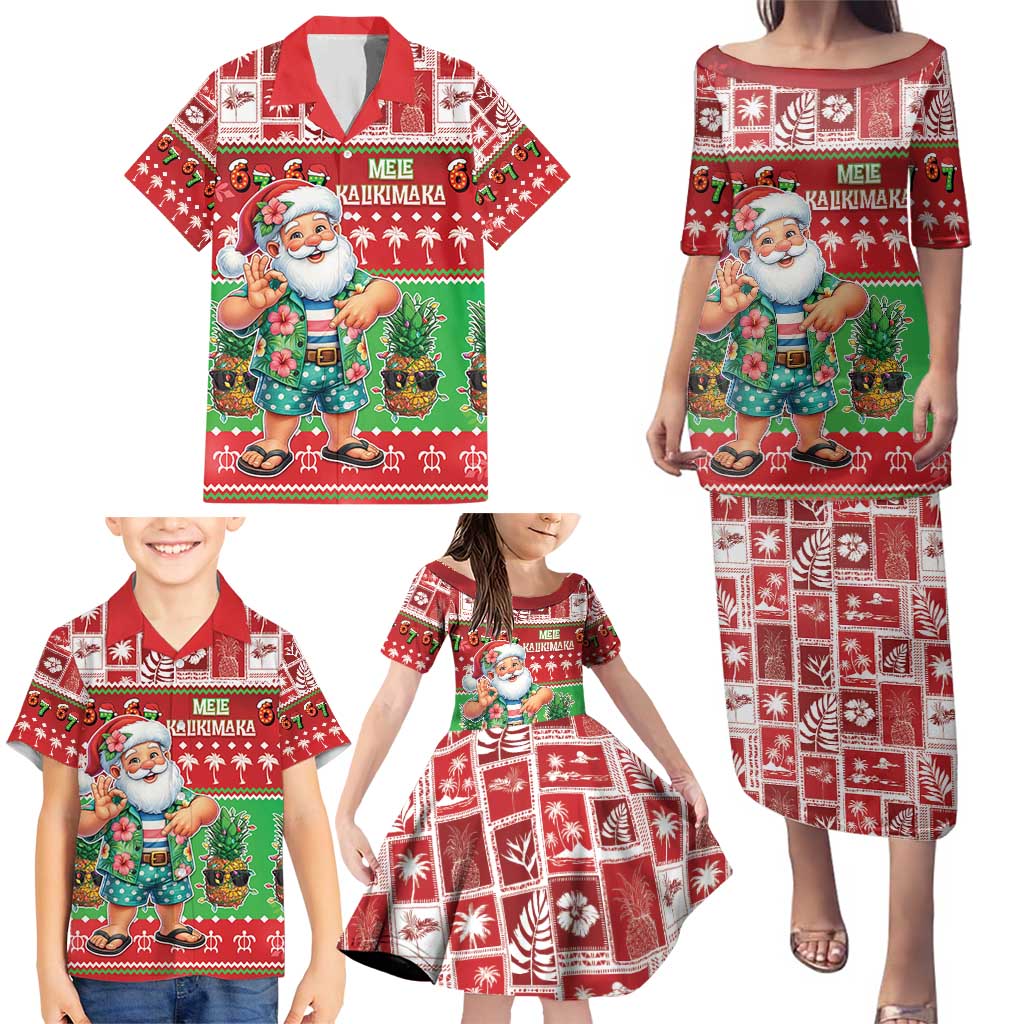 Mele Kalikimaka Hawaii Christmas Family Matching Puletasi and Hawaiian Shirt Funny Santa 67 Gen Alpha Slang - Polynesian Pride