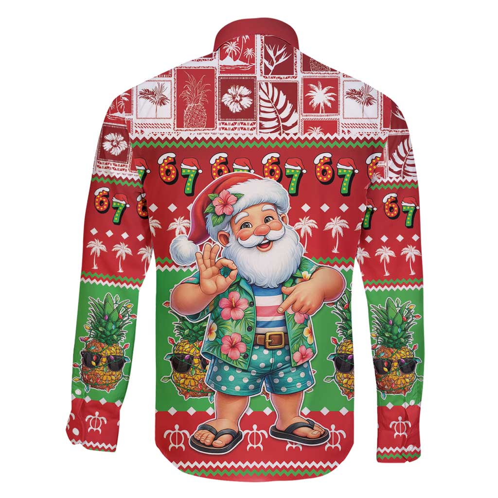 Mele Kalikimaka Hawaii Christmas Family Matching Short Sleeve Bodycon Dress and Hawaiian Shirt Funny Santa 67 Gen Alpha Slang - Polynesian Pride