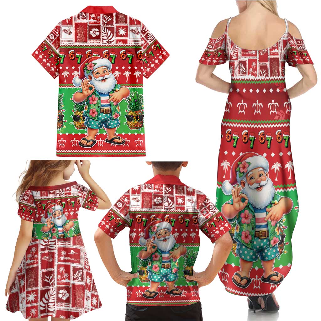 Mele Kalikimaka Hawaii Christmas Family Matching Summer Maxi Dress and Hawaiian Shirt Funny Santa 67 Gen Alpha Slang - Polynesian Pride