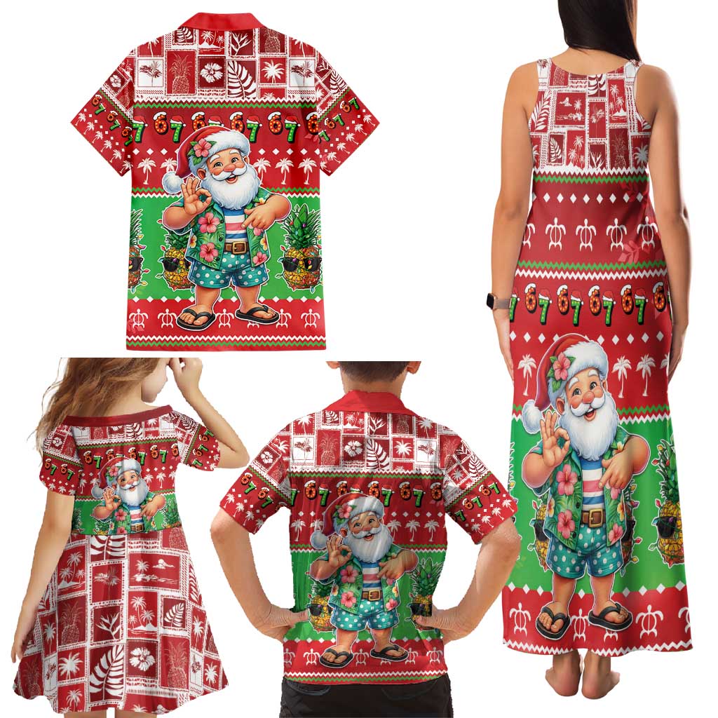 Mele Kalikimaka Hawaii Christmas Family Matching Tank Maxi Dress and Hawaiian Shirt Funny Santa 67 Gen Alpha Slang - Polynesian Pride