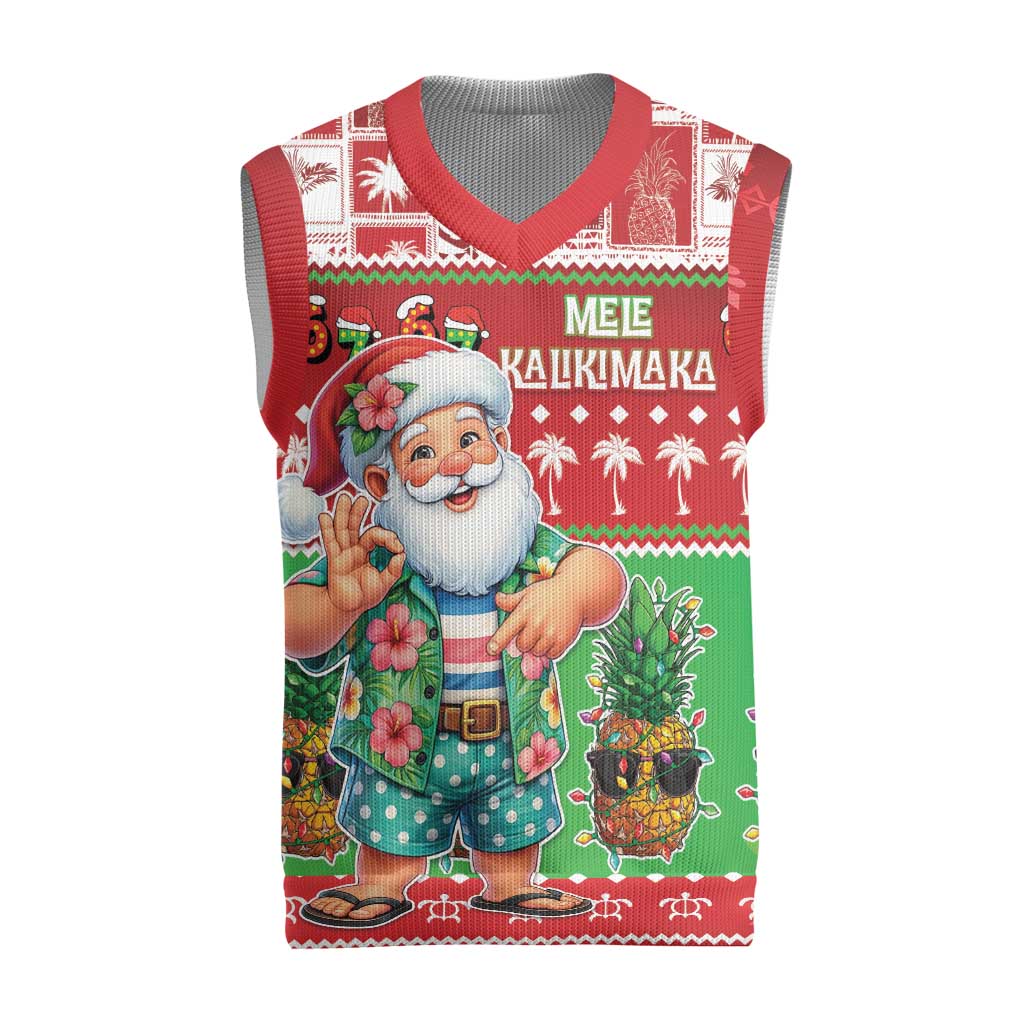 Mele Kalikimaka Hawaii Christmas Knitted V-Neck Vest Funny Santa 67 Gen Alpha Slang - Polynesian Pride