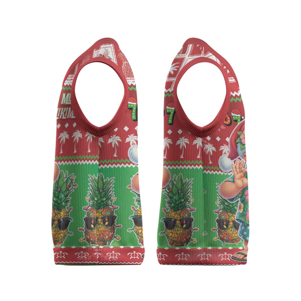 Mele Kalikimaka Hawaii Christmas Knitted V-Neck Vest Funny Santa 67 Gen Alpha Slang - Polynesian Pride