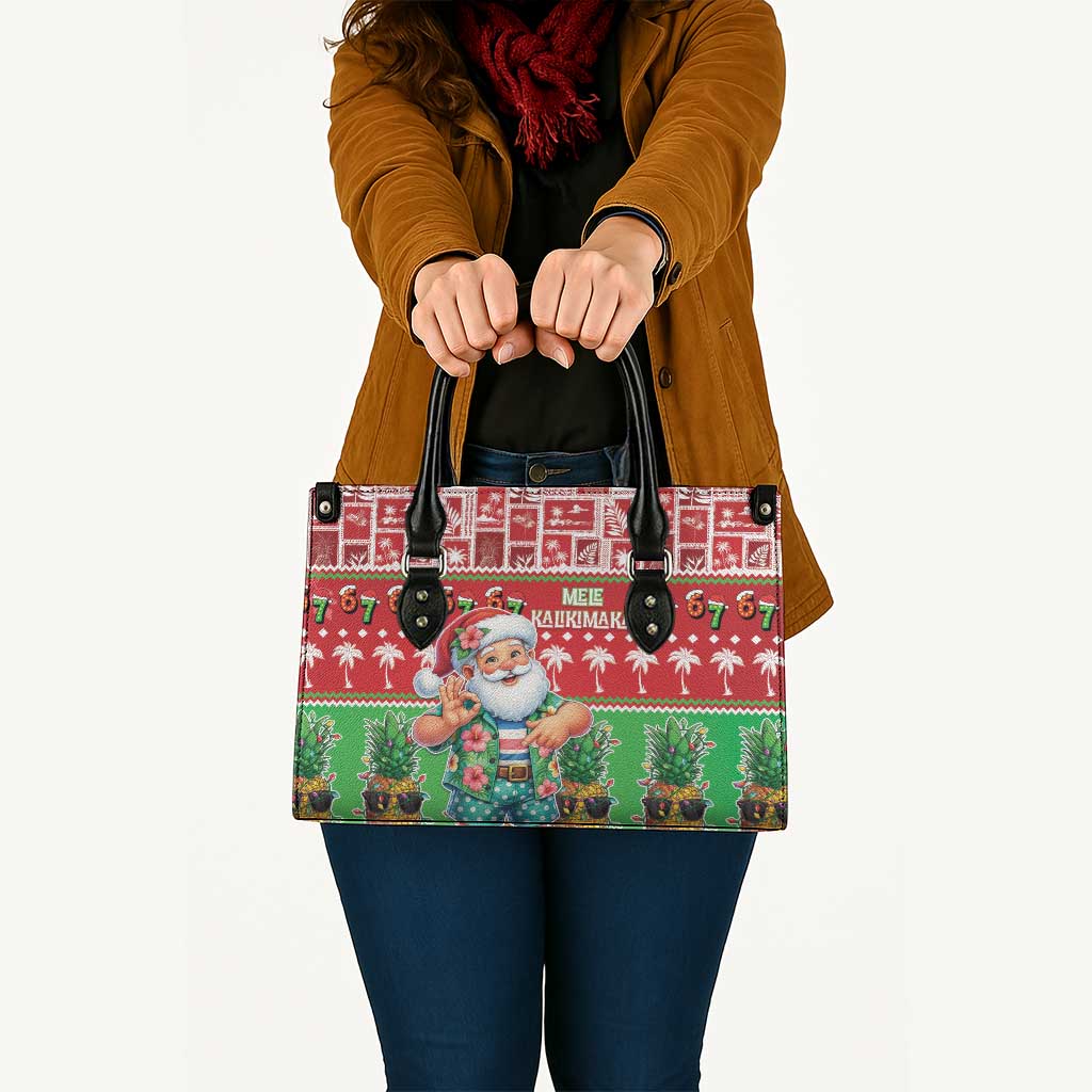 Mele Kalikimaka Hawaii Christmas Leather Bag Funny Santa 67 Gen Alpha Slang - Polynesian Pride