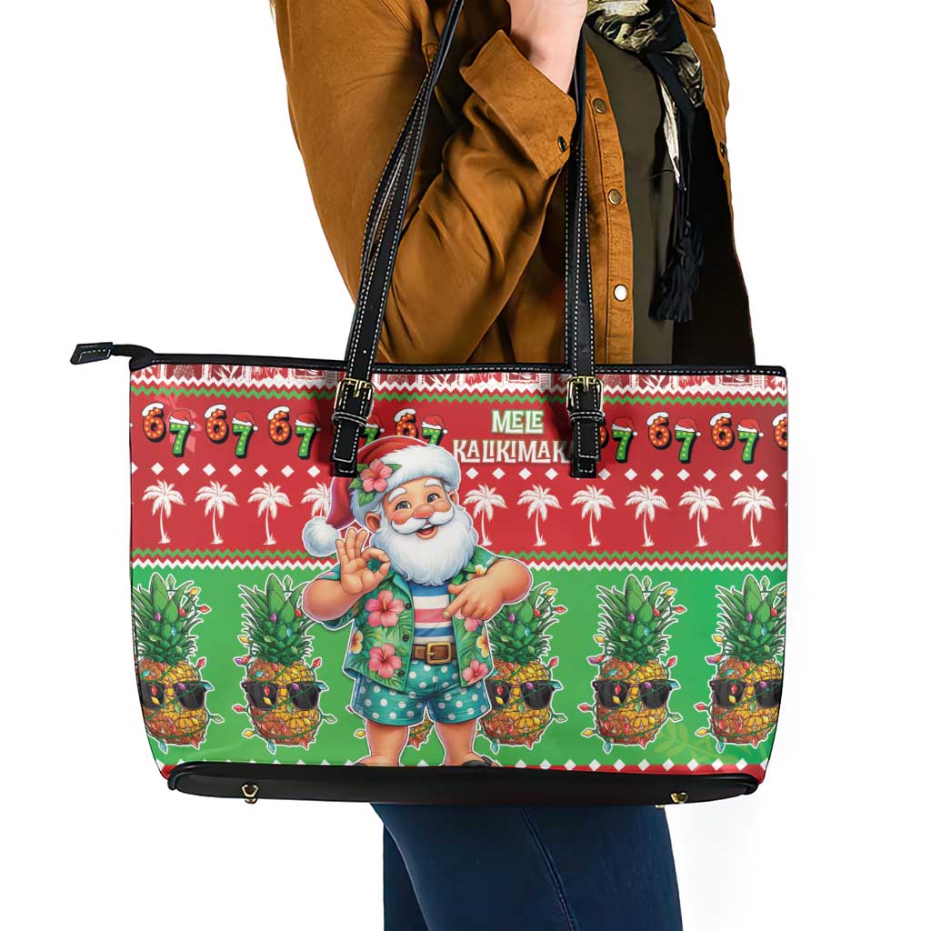 Mele Kalikimaka Hawaii Christmas Leather Tote Bag Funny Santa 67 Gen Alpha Slang LT05 - Polynesian Pride