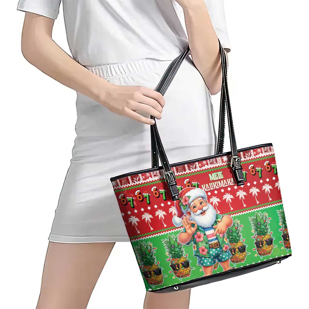Mele Kalikimaka Hawaii Christmas Leather Tote Bag Funny Santa 67 Gen Alpha Slang LT05 - Polynesian Pride