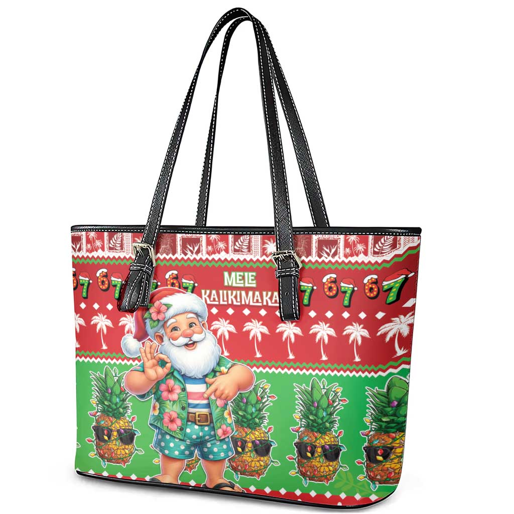 Mele Kalikimaka Hawaii Christmas Leather Tote Bag Funny Santa 67 Gen Alpha Slang LT05 - Polynesian Pride