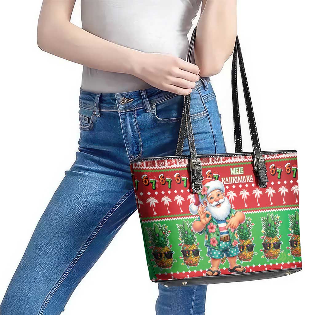 Mele Kalikimaka Hawaii Christmas Leather Tote Bag Funny Santa 67 Gen Alpha Slang LT05 - Polynesian Pride