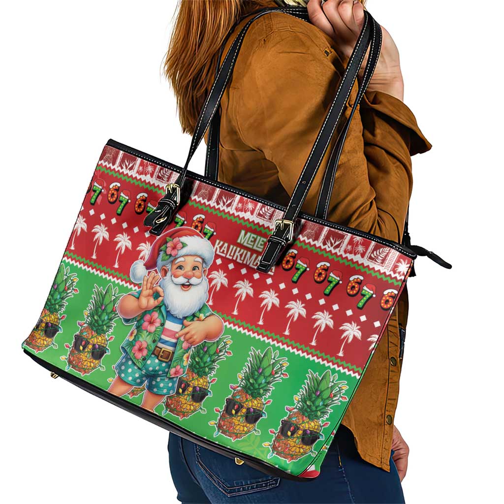 Mele Kalikimaka Hawaii Christmas Leather Tote Bag Funny Santa 67 Gen Alpha Slang LT05 - Polynesian Pride