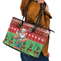 Mele Kalikimaka Hawaii Christmas Leather Tote Bag Funny Santa 67 Gen Alpha Slang LT05 - Polynesian Pride