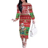Mele Kalikimaka Hawaii Christmas Off The Shoulder Long Sleeve Dress Funny Santa 67 Gen Alpha Slang - Polynesian Pride