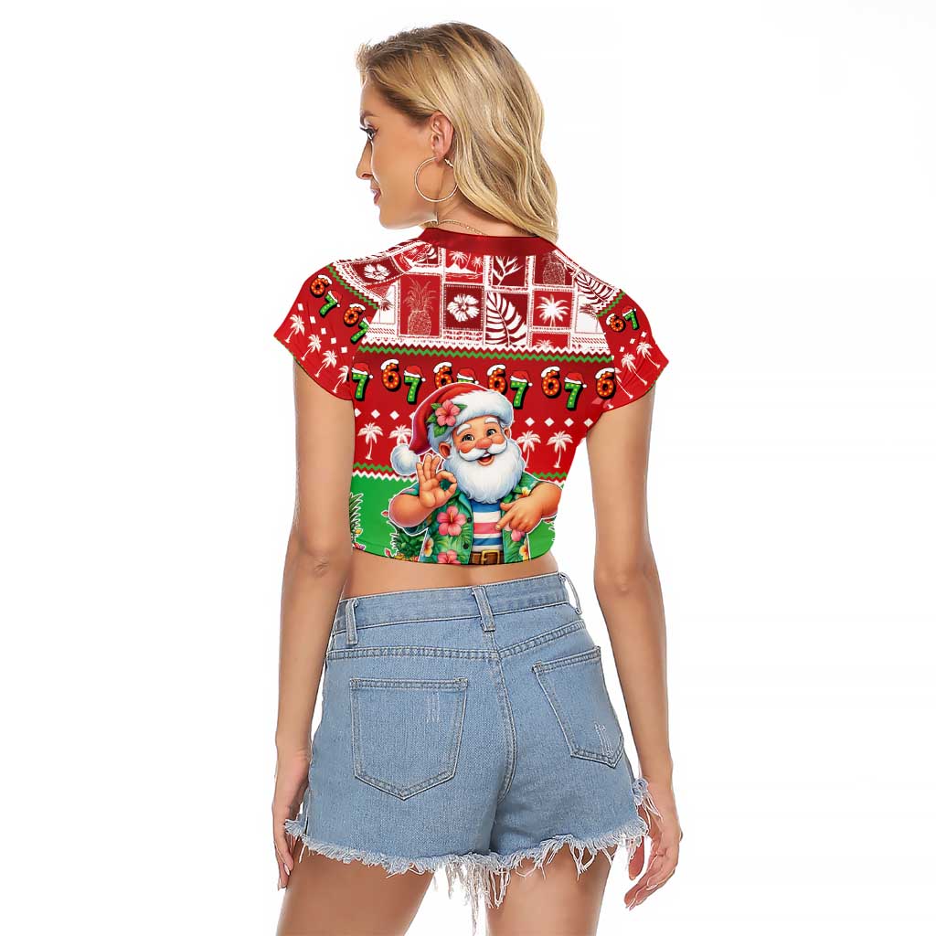 Mele Kalikimaka Hawaii Christmas Raglan Cropped T Shirt Funny Santa 67 Gen Alpha Slang - Polynesian Pride