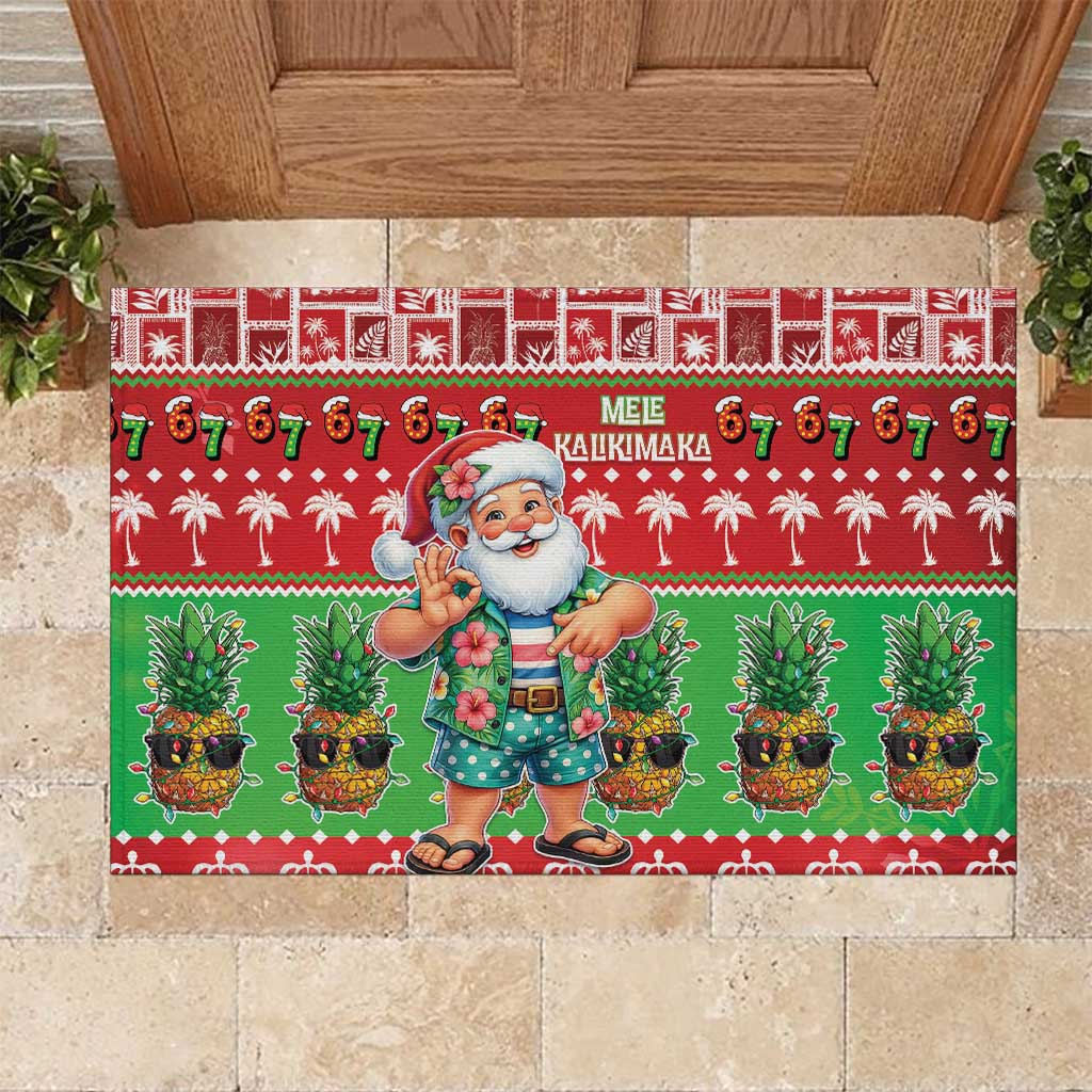 Mele Kalikimaka Hawaii Christmas Rubber Doormat Funny Santa 67 Gen Alpha Slang - Polynesian Pride