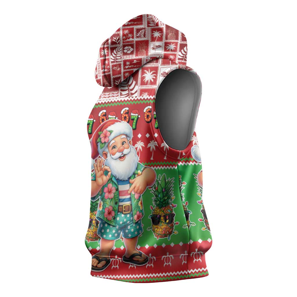 Mele Kalikimaka Hawaii Christmas Sleeveless Hoodie Funny Santa 67 Gen Alpha Slang - Polynesian Pride