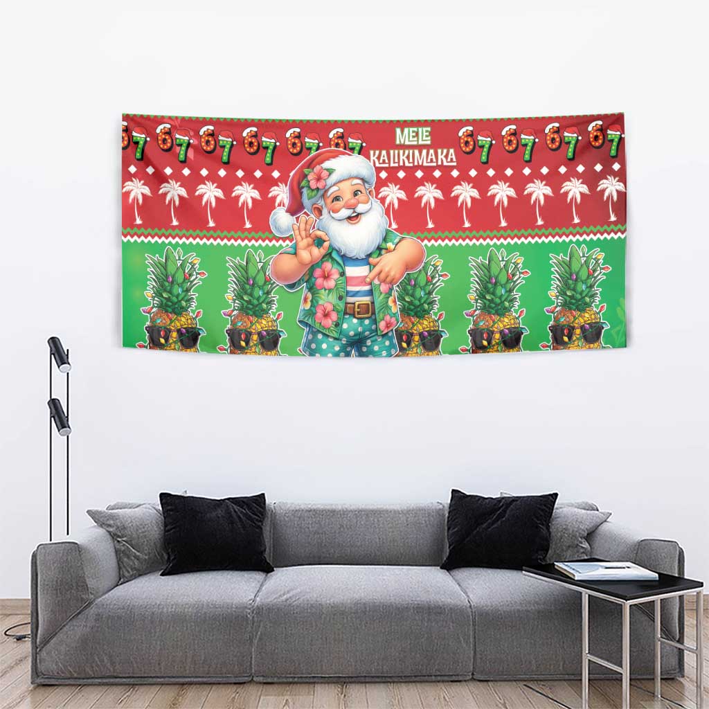 Mele Kalikimaka Hawaii Christmas Tapestry Funny Santa 67 Gen Alpha Slang - Polynesian Pride