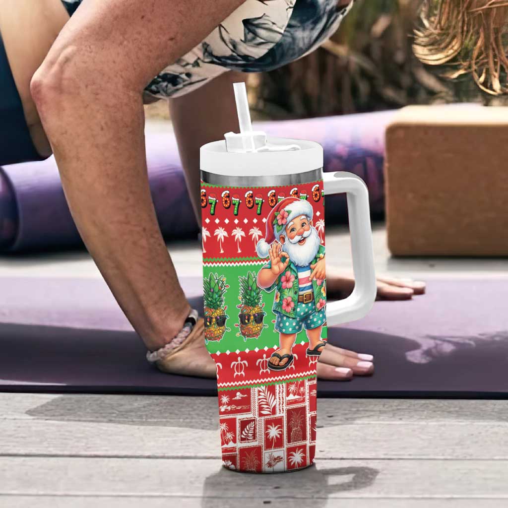 Mele Kalikimaka Hawaii Christmas Tumbler With Handle Funny Santa 67 Gen Alpha Slang - Polynesian Pride
