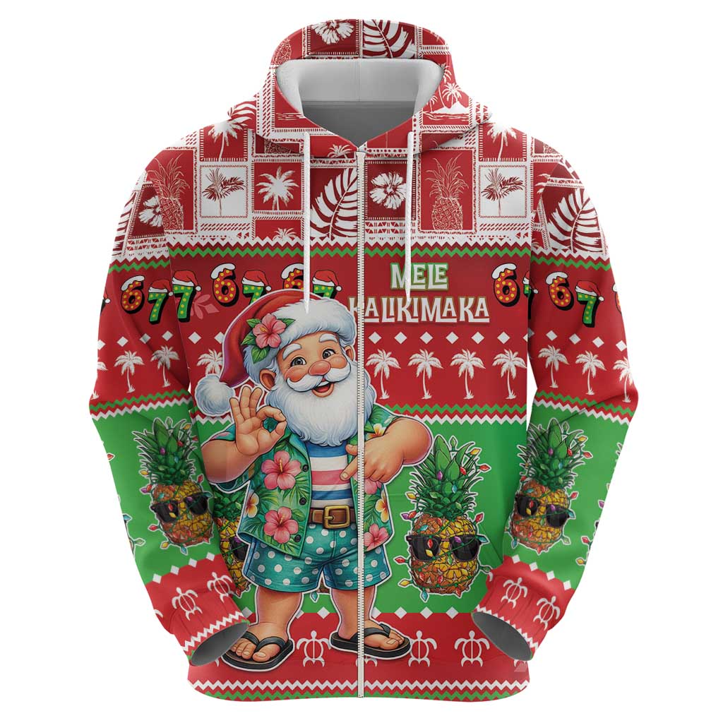 Mele Kalikimaka Hawaii Christmas Zip Hoodie Funny Santa 67 Gen Alpha Slang - Polynesian Pride