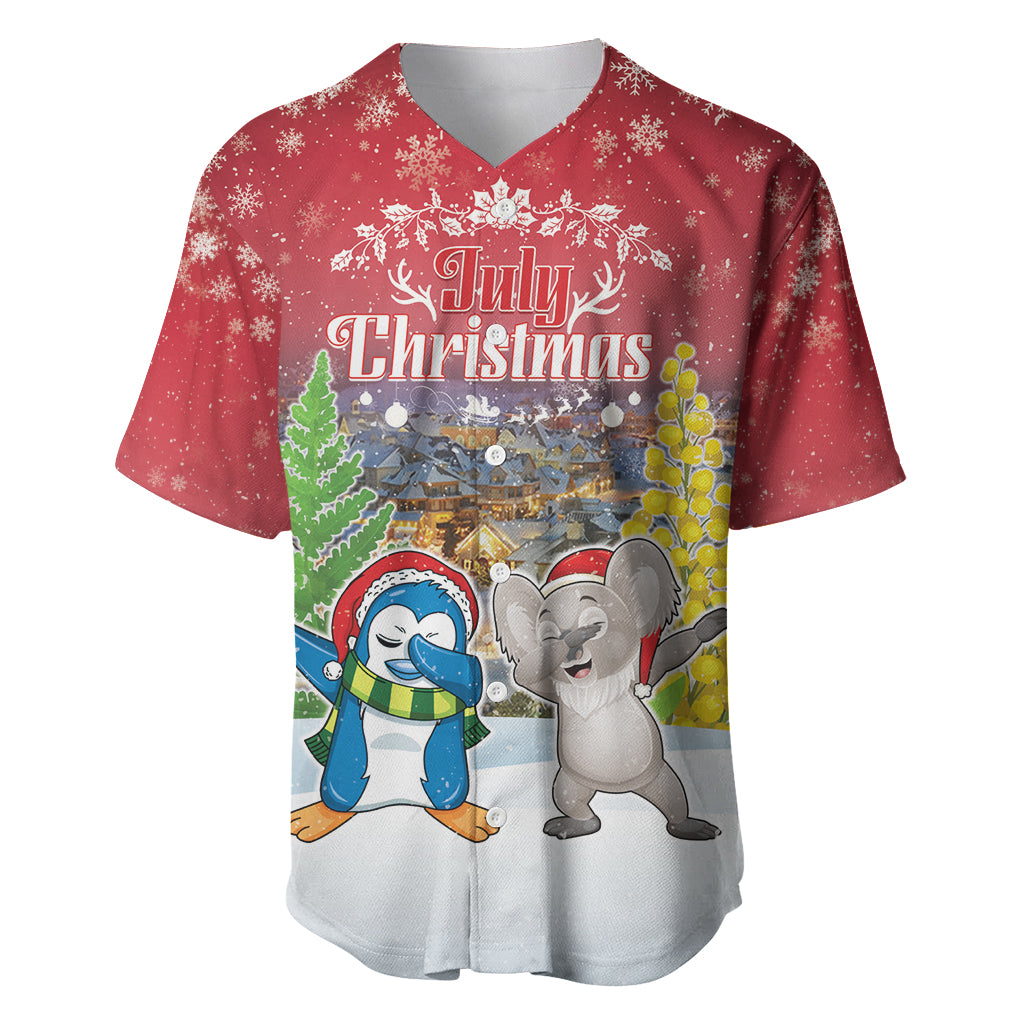 Personalised Christmas In July Baseball Jersey Funny Dabbing Dance Koala And Blue Penguins