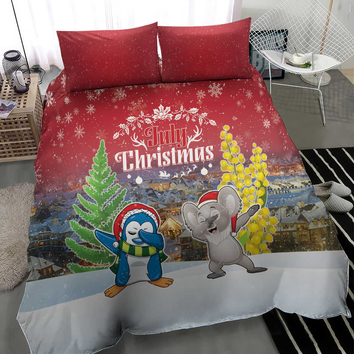 Christmas In July Bedding Set Funny Dabbing Dance Koala And Blue Penguins LT05 - Polynesian Pride