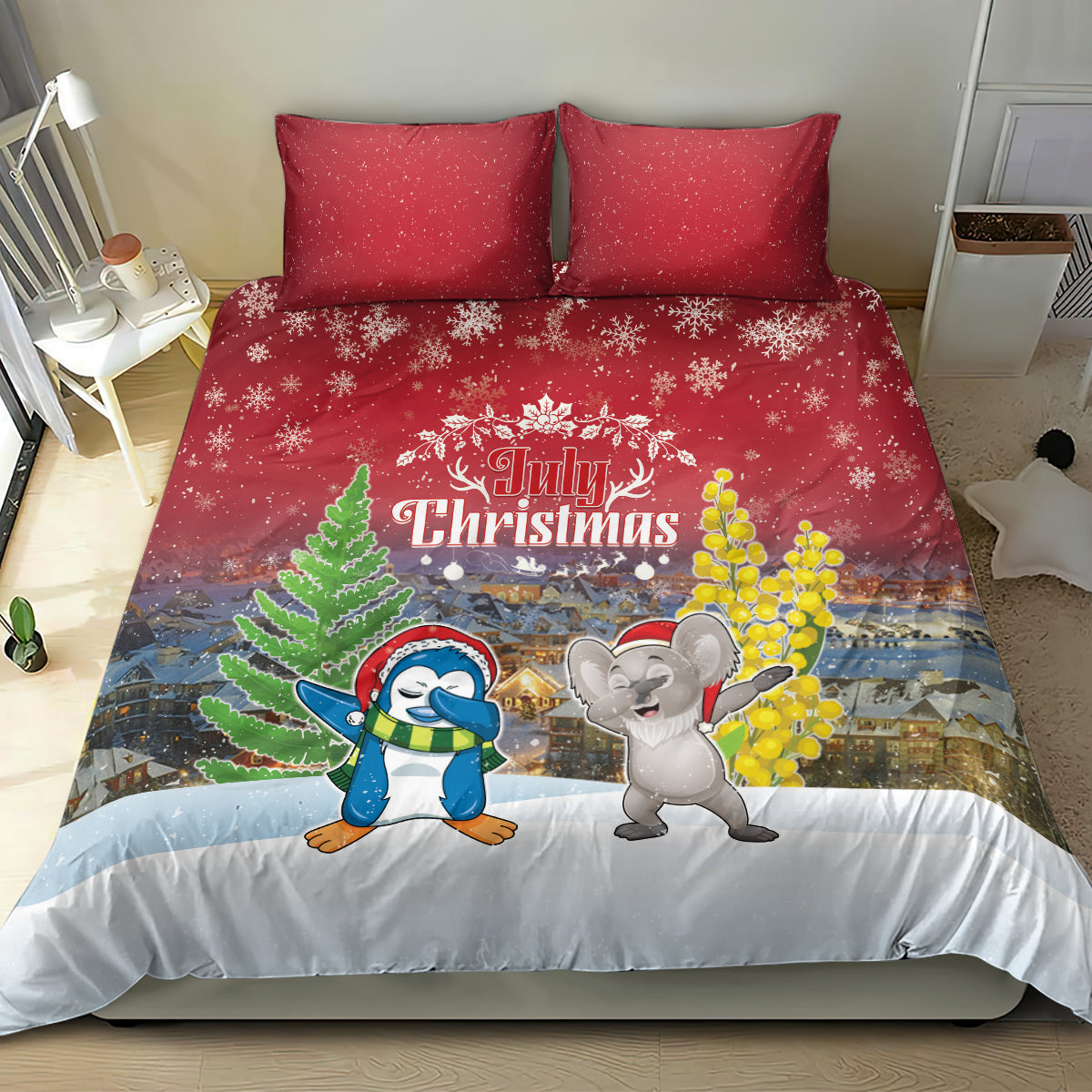 Christmas In July Bedding Set Funny Dabbing Dance Koala And Blue Penguins LT05 - Polynesian Pride