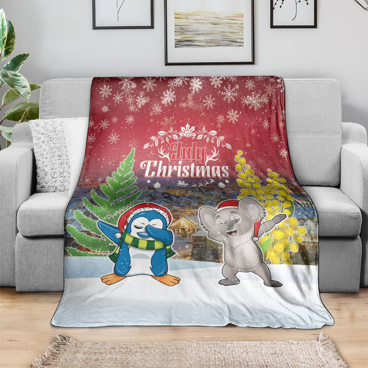 Christmas In July Blanket Funny Dabbing Dance Koala And Blue Penguins LT05 - Polynesian Pride