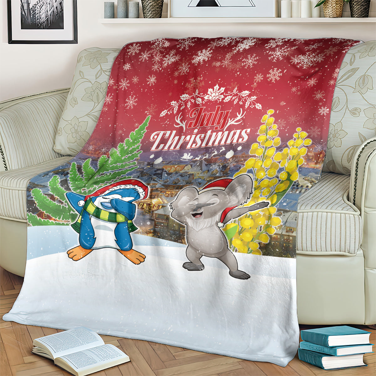 Christmas In July Blanket Funny Dabbing Dance Koala And Blue Penguins LT05 - Polynesian Pride
