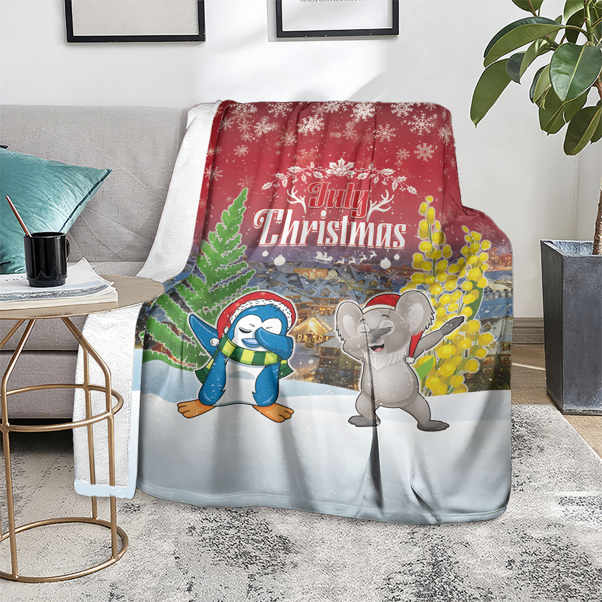 Christmas In July Blanket Funny Dabbing Dance Koala And Blue Penguins LT05 - Polynesian Pride