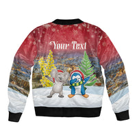 Personalised Christmas In July Bomber Jacket Funny Dabbing Dance Koala And Blue Penguins LT05 - Polynesian Pride