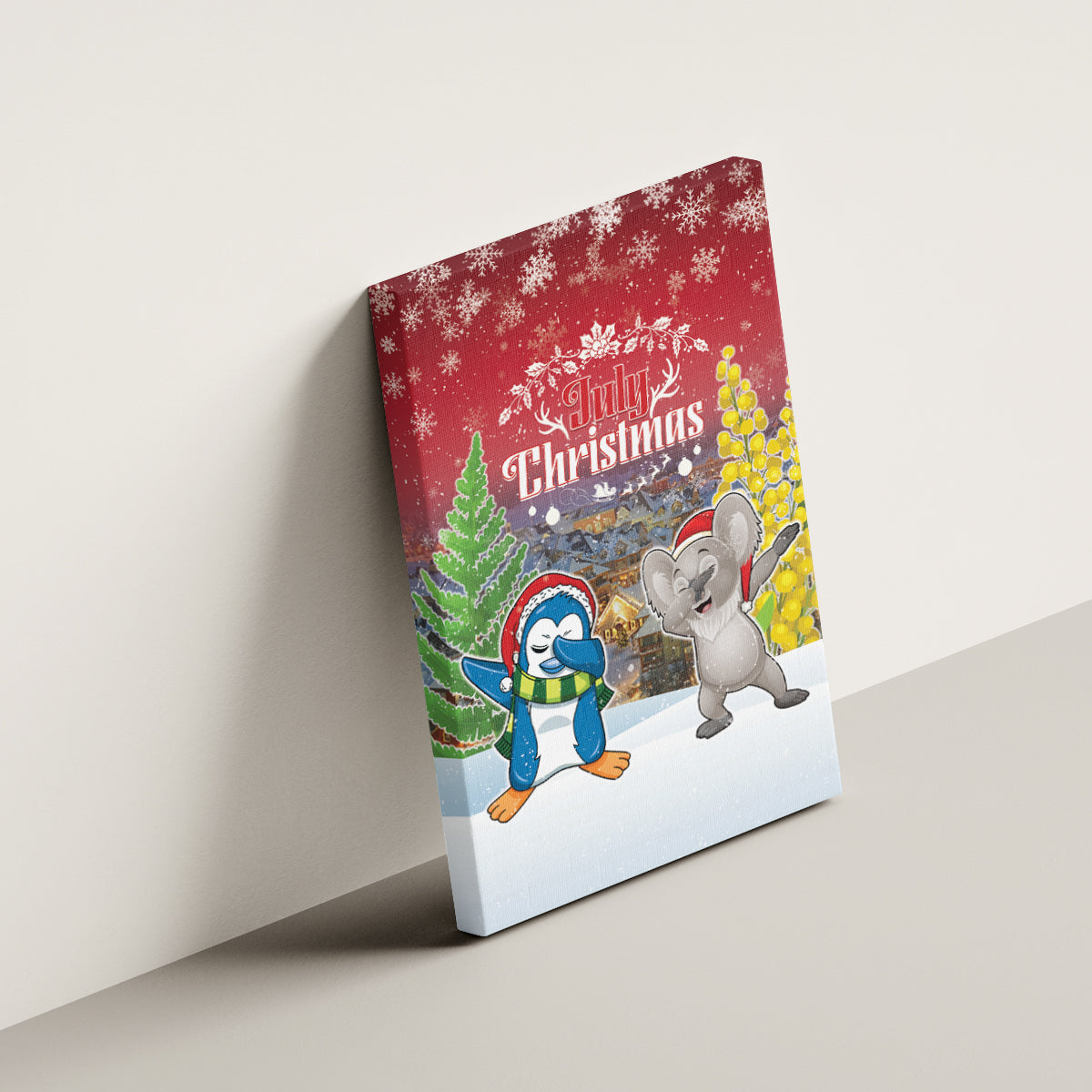 Christmas In July Canvas Wall Art Funny Dabbing Dance Koala And Blue Penguins LT05 - Polynesian Pride
