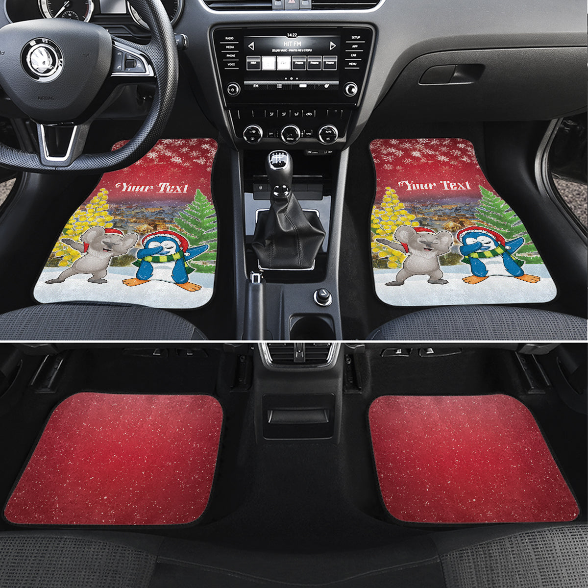 Personalised Christmas In July Car Mats Funny Dabbing Dance Koala And Blue Penguins LT05 Set 4pcs Red - Polynesian Pride