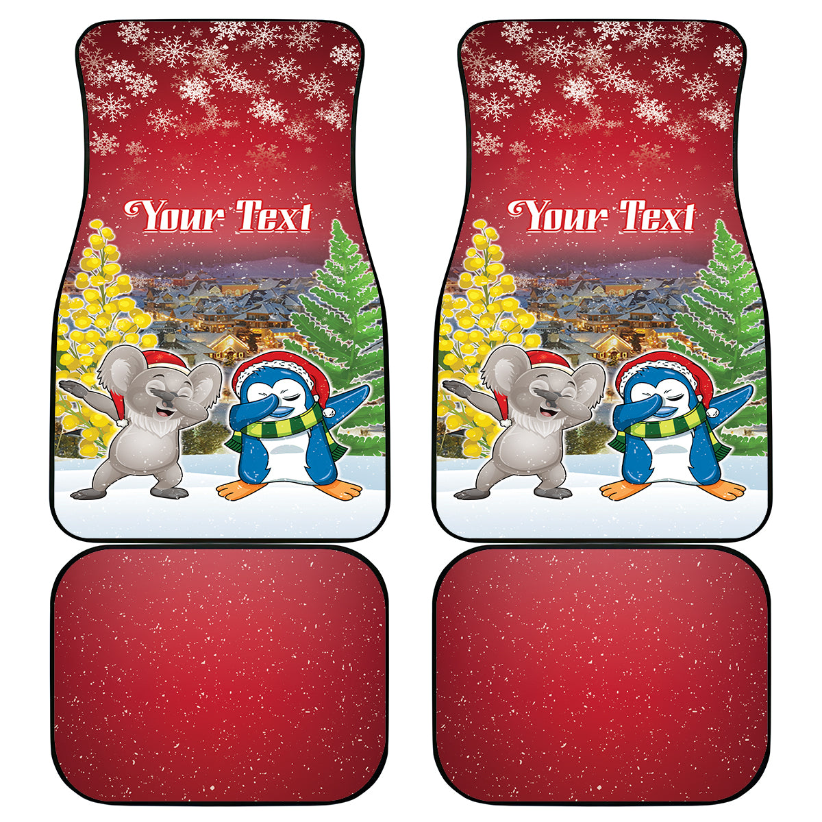 Personalised Christmas In July Car Mats Funny Dabbing Dance Koala And Blue Penguins LT05 - Polynesian Pride