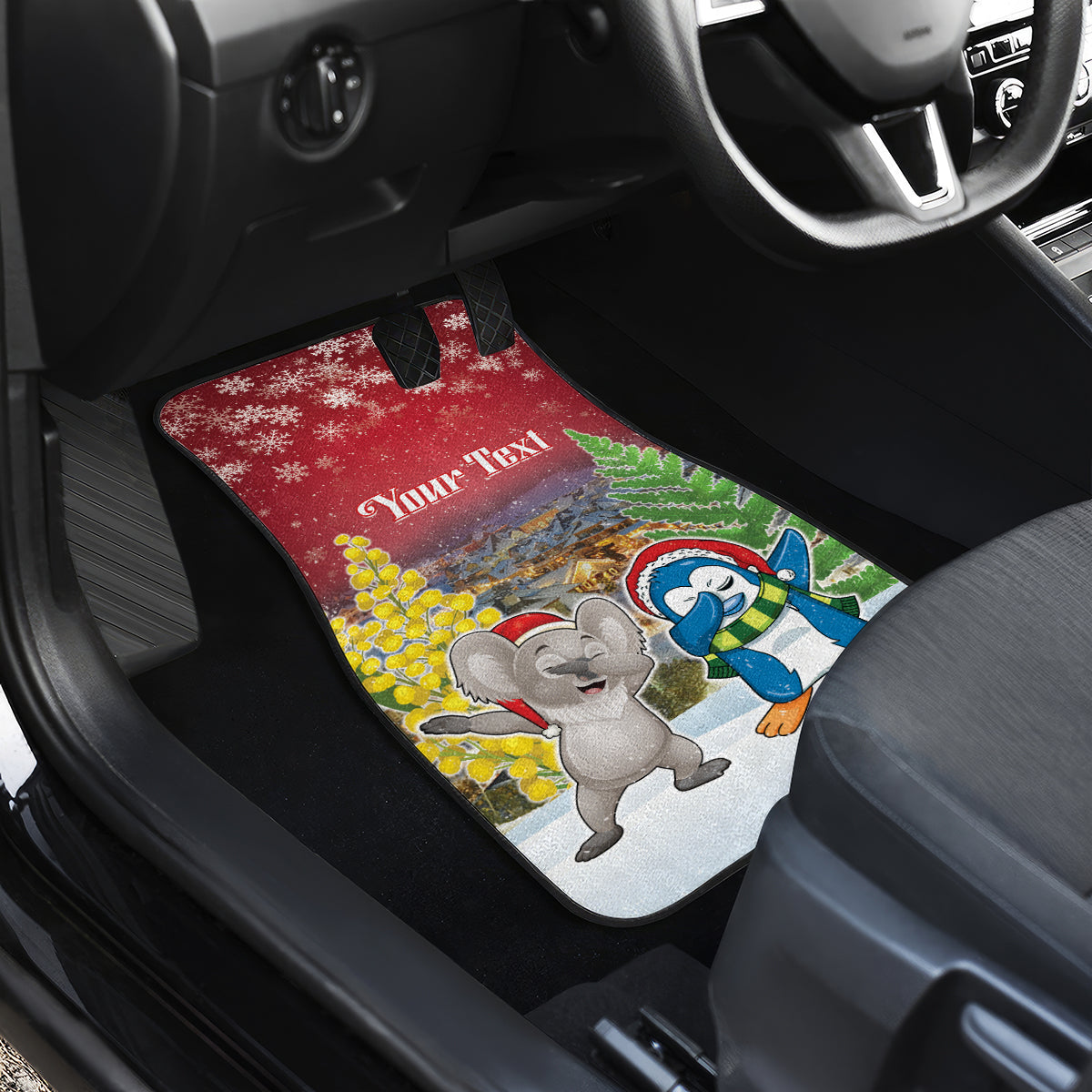 Personalised Christmas In July Car Mats Funny Dabbing Dance Koala And Blue Penguins LT05 - Polynesian Pride
