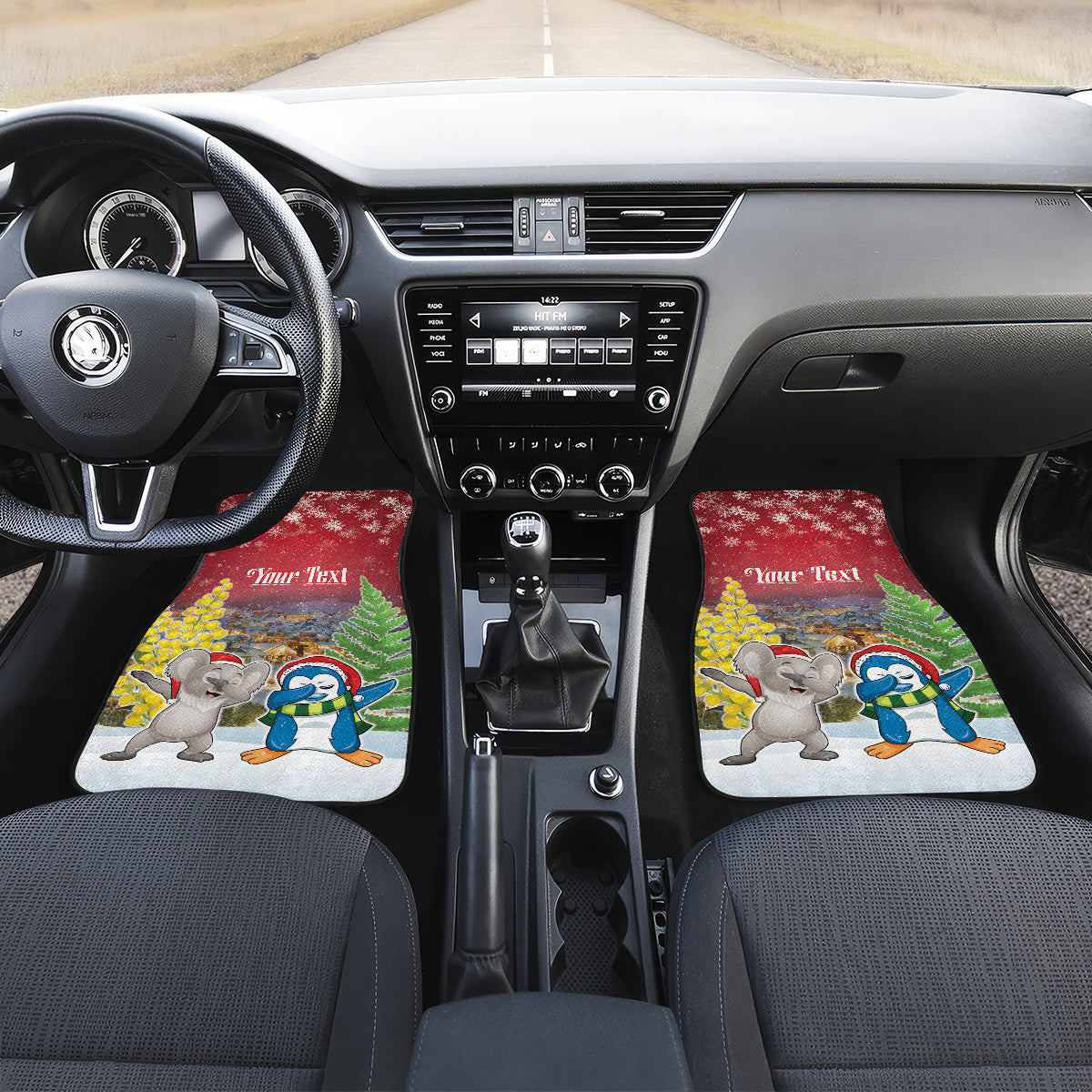 Personalised Christmas In July Car Mats Funny Dabbing Dance Koala And Blue Penguins LT05 Set 2pcs - Front Red - Polynesian Pride