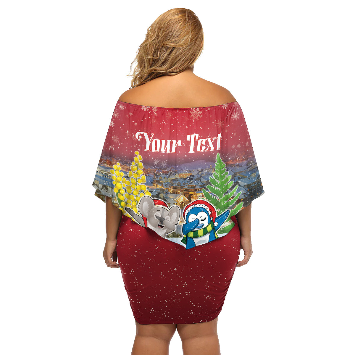 Personalised Christmas In July Family Matching Off Shoulder Short Dress and Hawaiian Shirt Funny Dabbing Dance Koala And Blue Penguins