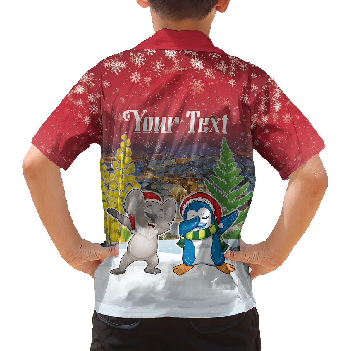 Personalised Christmas In July Family Matching Puletasi and Hawaiian Shirt Funny Dabbing Dance Koala And Blue Penguins